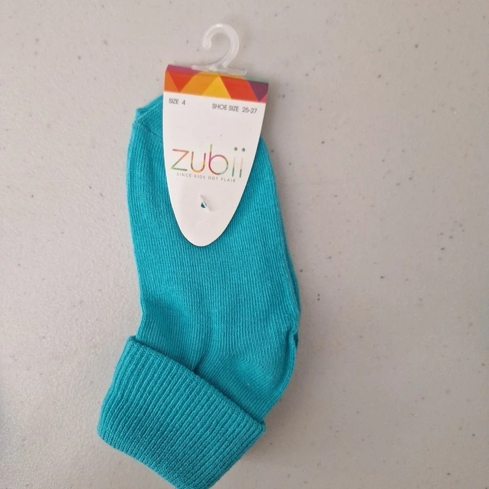 6-Pack ZUBII Kids Got Flair Youth Crew Socks Size 4 Teal Turquoise NWT